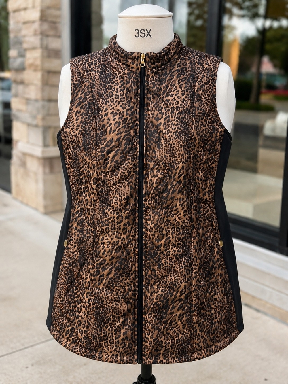 Sleeveless Leopard Print Zip-Front Vest - Brown